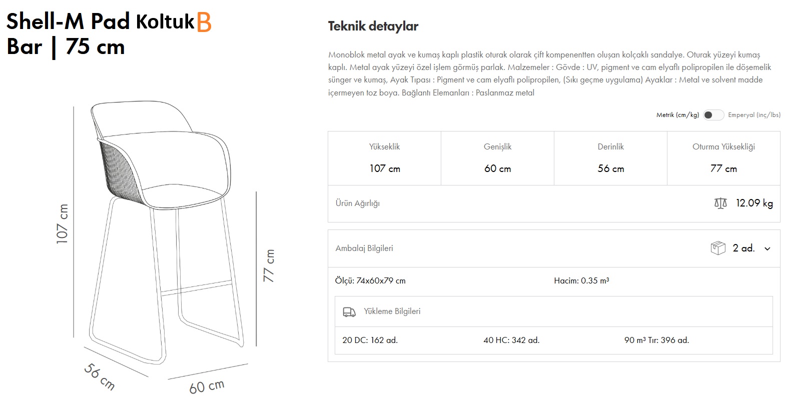 Shell-MB Koltuk Pad Bar 75